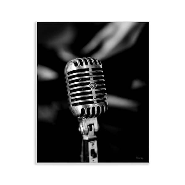 Stupell Industries Vintage Microphone on Black by Jennifer Rigsby Unframed Music Graphic Art Print 14 in. x 11 in.