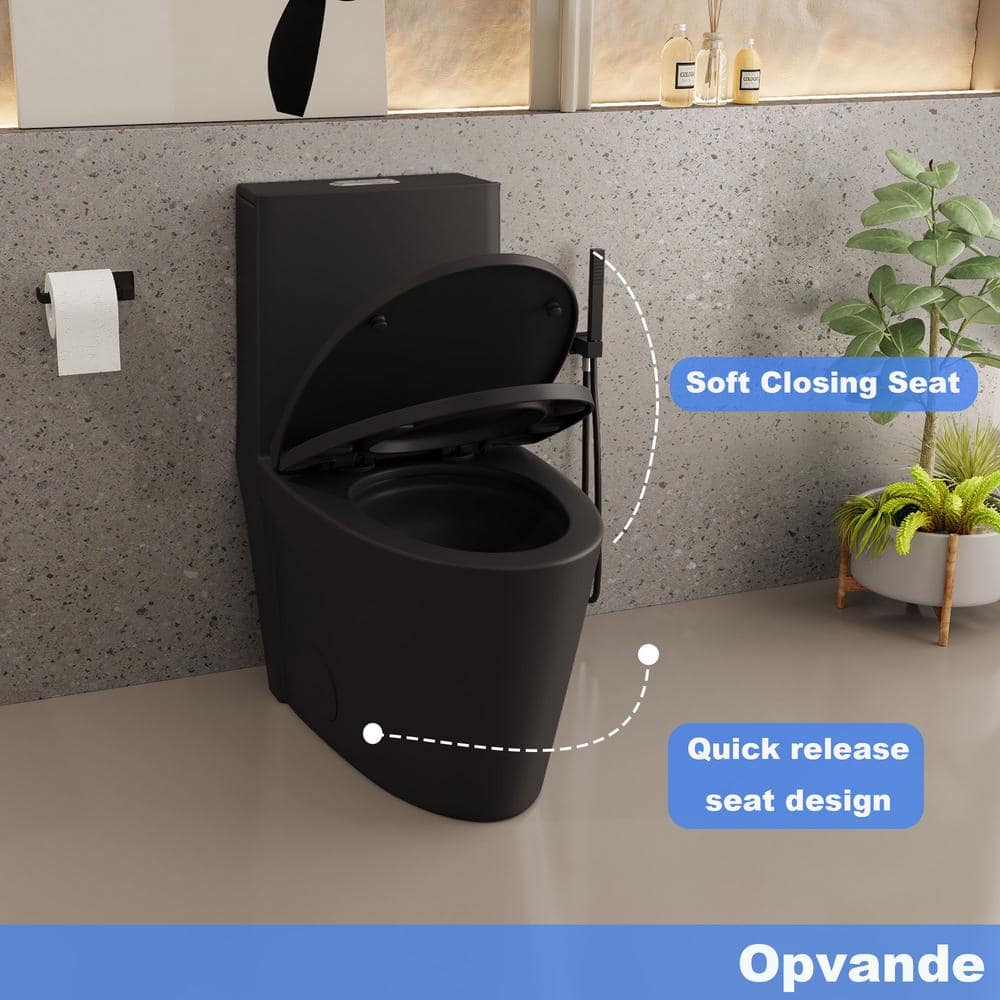 Matte Black Ceramic Dual Flush Elongated One-Piece Toilet
