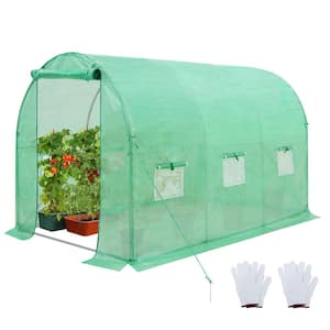 6.6 ft. W x 10 ft. D x 6.6 ft. H Large Walk-in Greenhouse Tunnel Garden w/Roll-up Entry Door and Roll-up Windows, Green