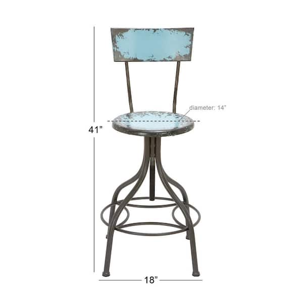 41 in. Teal Metal Bar Stool with Backrest