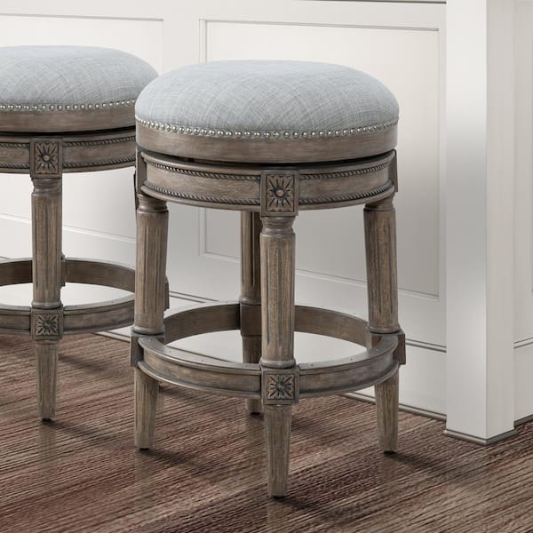 Chapman 26 in. Weathered Gray Backless Wood Swivel Counter Stool with Upholstered Gray Seat, One Stool