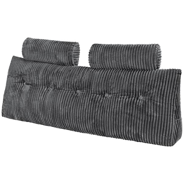 Headboard Pillow, Queen Size Wedge Headboard Pillow with 2 Side Pockets and 2 Headrests, Bed Wedge Pillow Gray