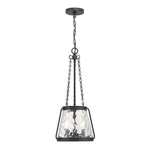 Crawford 12 in. W x 25.50 in. H 3-Light Matte Black Statement Pendant Light with Clear Water Glass Shade