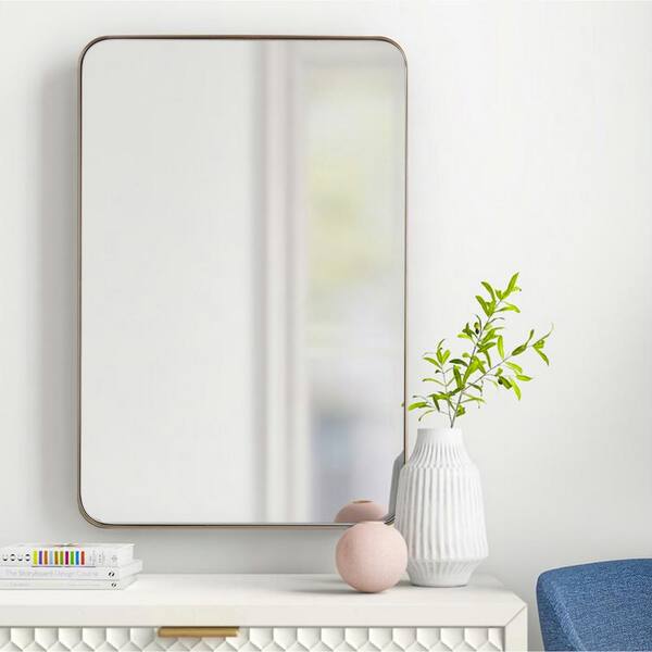 CLAVIE 22 in. W x 30 in. H Medium Square Steel Framed Wall Bathroom Vanity Mirror in Gold