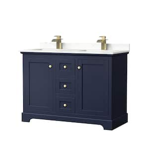 Avery 48 in. W x 22 in. D x 35 in. H Double Bath Vanity in Dark Blue with Giotto Quartz Top