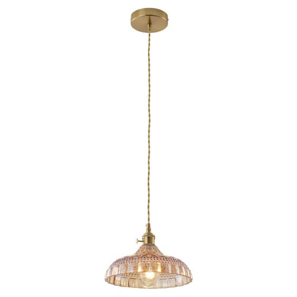 aiwen 9.84 in. 1-Light Vintage Kitchen Island Amber Pendant Light
