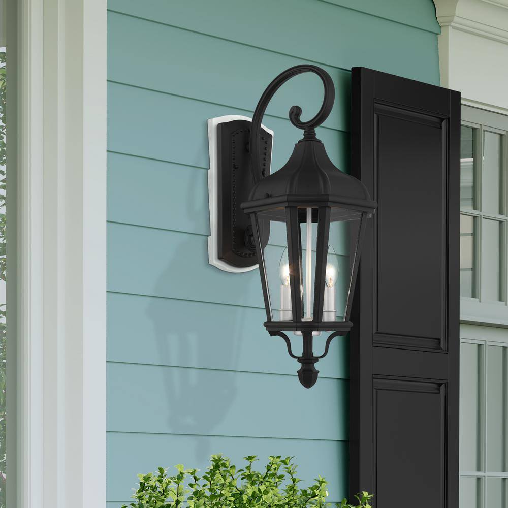 Textured Black 2-Light Outdoor Wall Lantern with Clear Glass