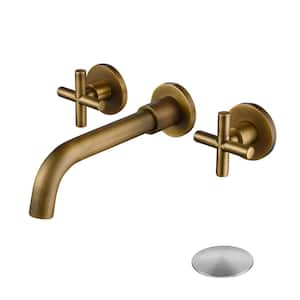 Wall Mounted Bathroom Sink Faucet with Pop-Up Drain (No Overflow)