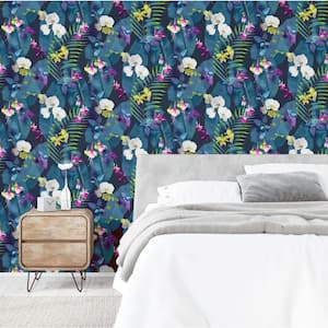 Pindorama Floral Navy Peel and Stick Non-Woven Wallpaper
