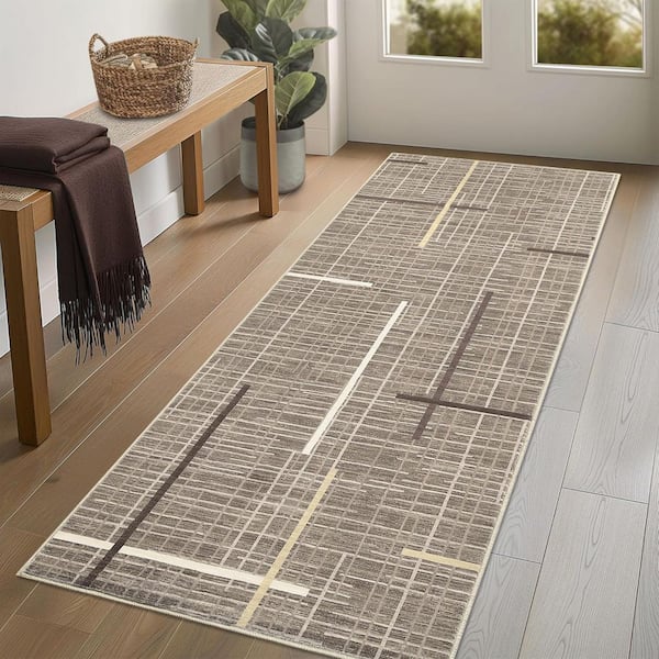 Striped Bedside Foldable Geometric Print Carpet Soft Thin Carpet Living Room Laundry Room Brown 2 ft. x 6 ft. Area Rug