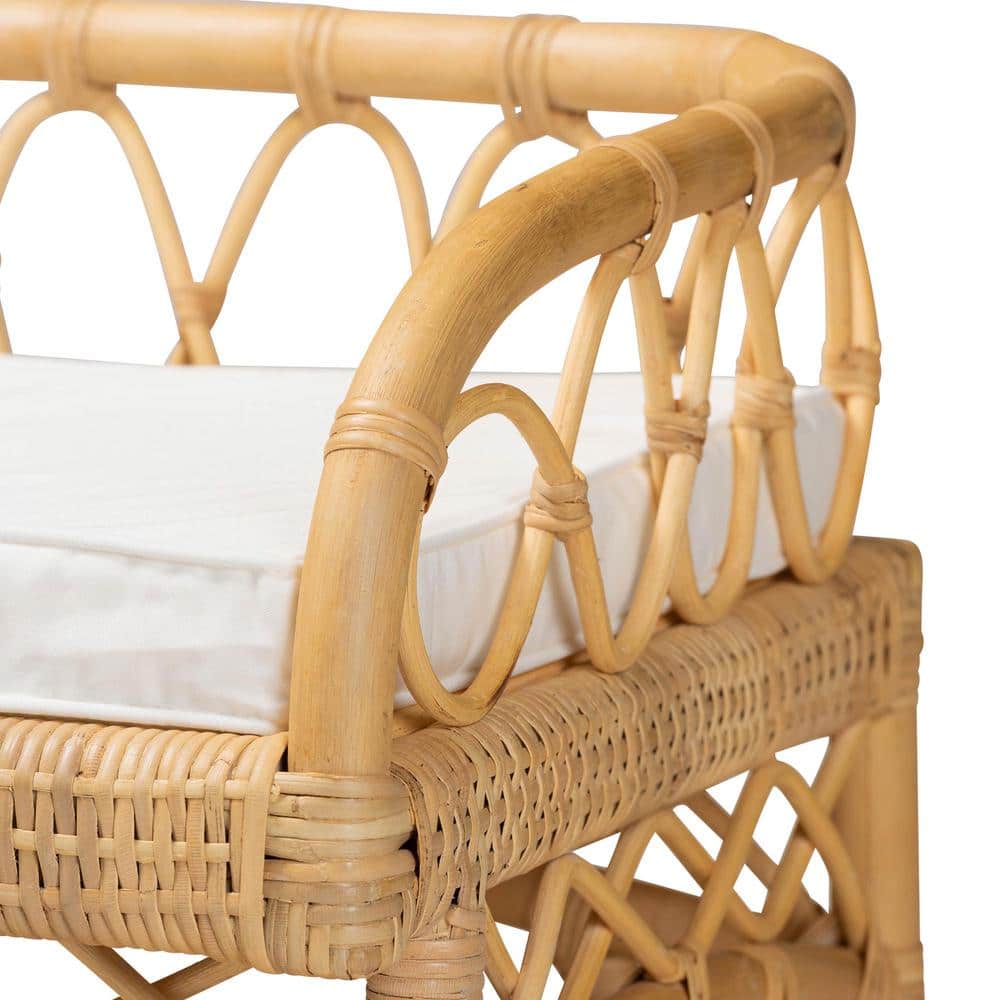 Natural Rattan Bench with Storage and Cushion