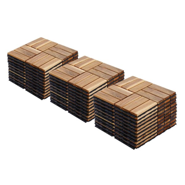 12 in. x 12 in. Acacia Wood Interlocking Deck Tiles, 12-slat Pattern Outdoor Floor Tiles(30-Pack)