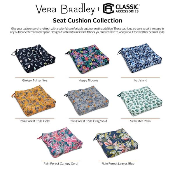 Classic Accessories Vera Bradley 19 in. L x 19 in. W x 5 in. Thick, 2-Pack  Patio Chair Cushions in Rain Forest Toile Gray/Gold 62-137-011001-2PK - The  Home Depot