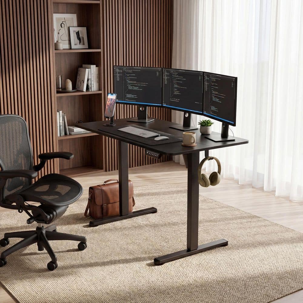 LACOO 45 in. Rectangular Black Electric Standing Desk with Phone