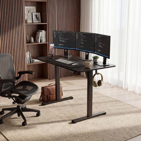 LACOO 45 in. Rectangular Black Electric Standing Desk with Phone