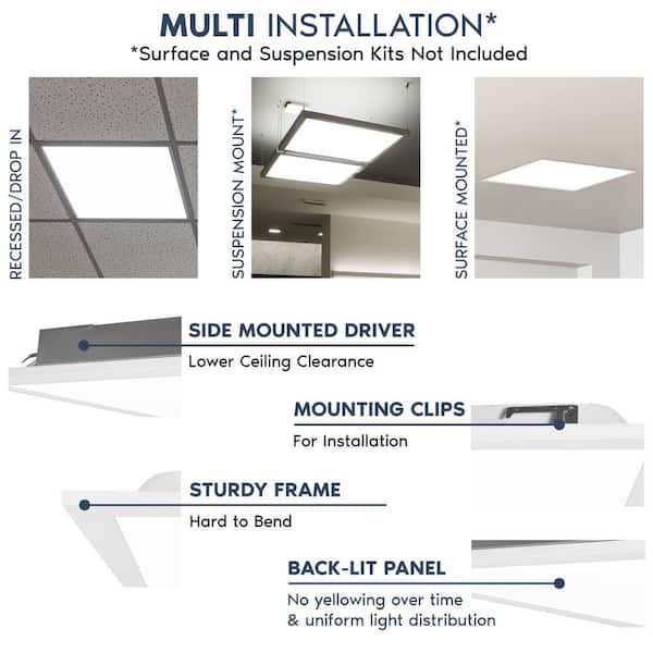 LUXRITE 1 ft. x 4 ft. 2750/3300/3850 Lumens Integrated LED Panel-Light 3 Color Options 3500K/4000K/5000K Dimmable (4-Pack)