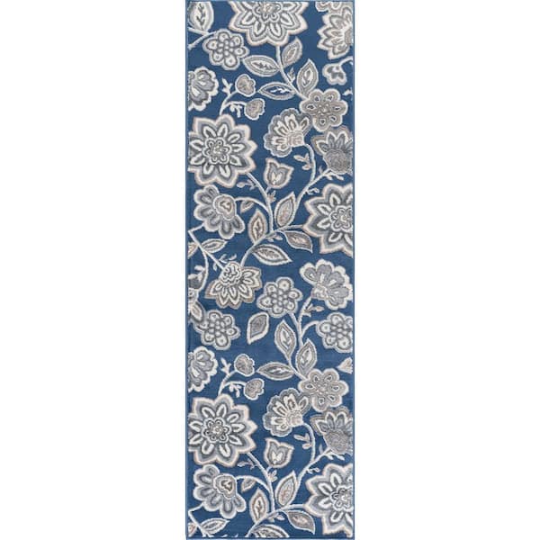 Madison Floral Navy 2 ft. x 10 ft. Indoor Runner Rug