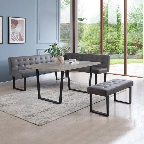 GOJANE 3-Piece Gray Dining Table Set 47.2 in. Rectangle Table, 1 Left Seat Bench and 1 Bench (Gray), 42.9'' Table+1-Left Seat Bench+1 Bench