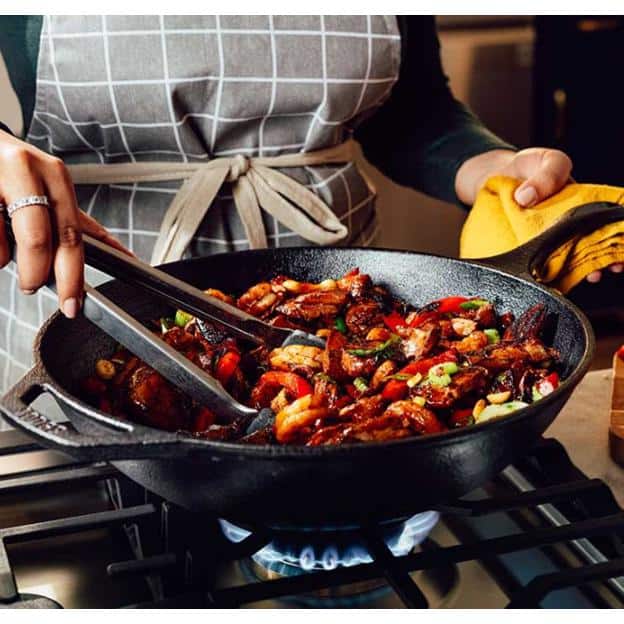 12.5 Inch Black Cast Iron Chef Style Wok