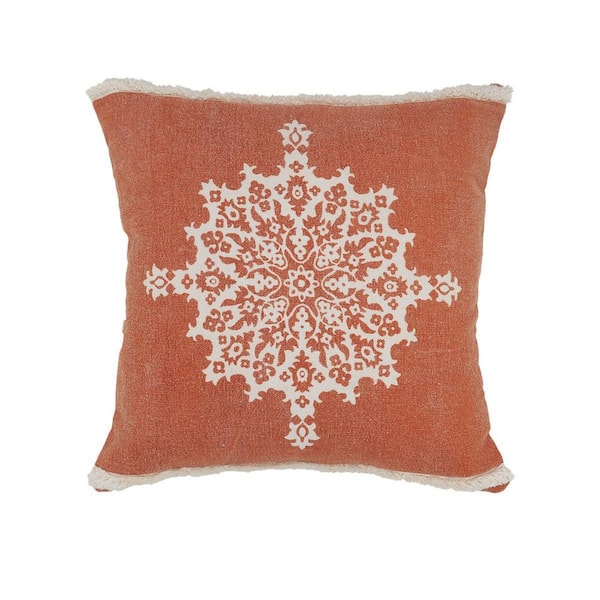 Orange, Off White Geometric Polyester 20 in. x 20 in. Throw Pillow