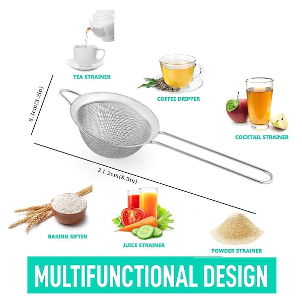 3.35 in. Small Stainless Steel Fine Mesh Strainer for Kitchen, Cocktail, Tea, Coffee, Juice and Food, Silver (1-Pack)