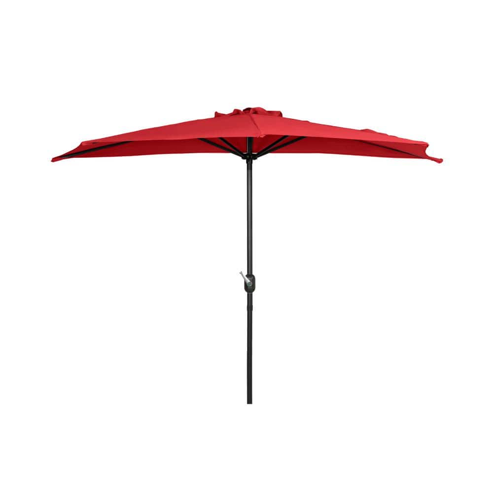 9 ft Red Half Round Patio Umbrella with Black Base