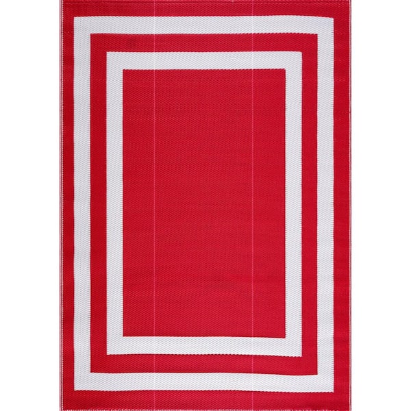 Paris Red and White 5 ft. x 7 ft. Folded Reversible Recycled Plastic Indoor/Outdoor Area Rug-Floor Mat