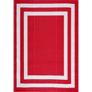 Paris Red and White 6 ft. x 9 ft. Folded Reversible Recycled Plastic Indoor/Outdoor Area Rug-Floor Mat