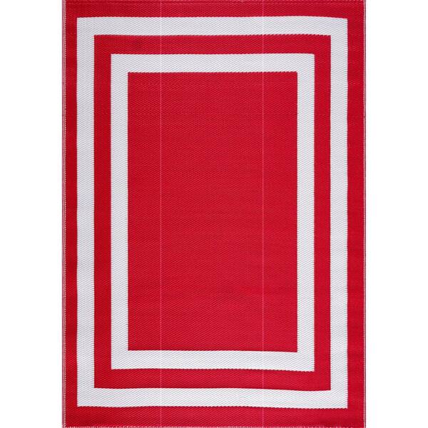 Paris Red and White 6 ft. x 9 ft. Folded Reversible Recycled Plastic Indoor/Outdoor Area Rug-Floor Mat