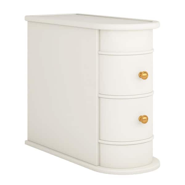 BYBLIGHT Kerlin 23.6 in. White Rectangular Wood End Table 2-Drawer Narrow Side Table, No Assembly Required, Finished Back