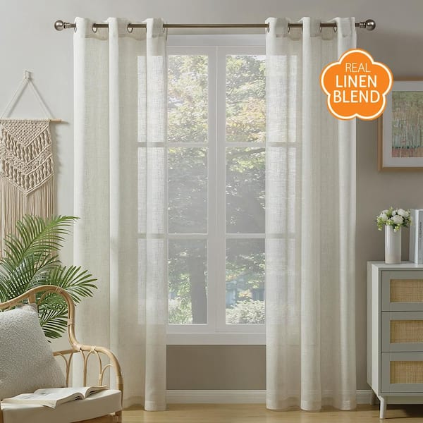 Valencia Natural Linen Blend 40 in. W x 84 in. L Rod Pocket Light Filtering Curtain (Single Panel)