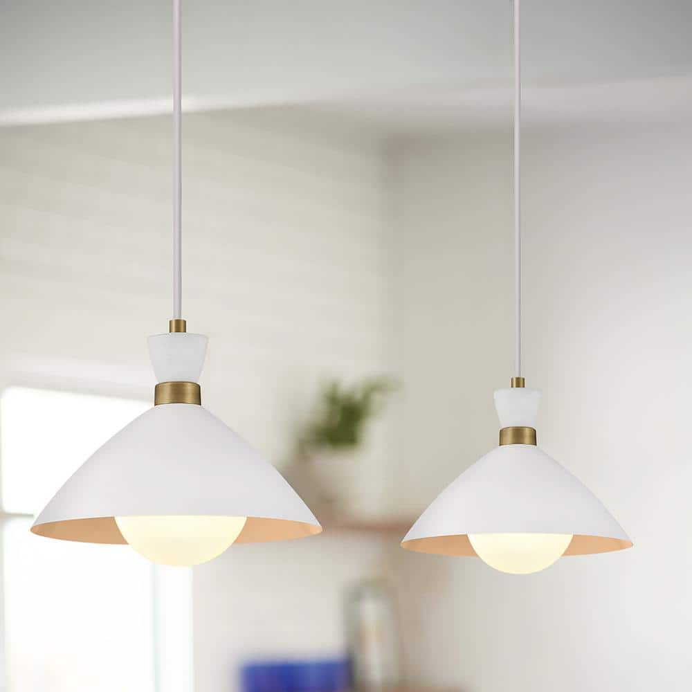 LARK Simon Matte White + Heritage Brass Conical Pendant Light