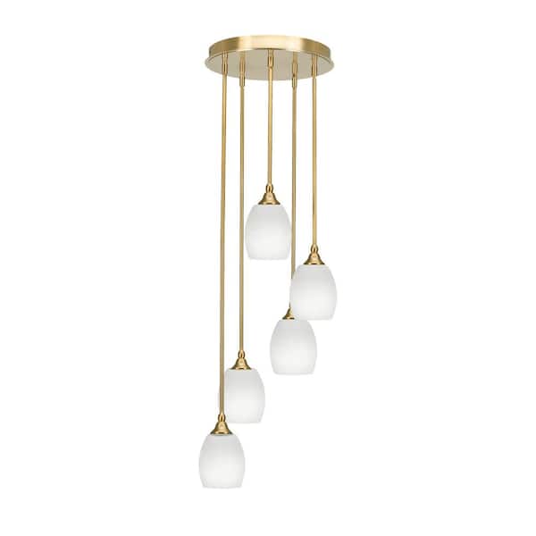 Unbranded Villa 5 Light New Age Brass Pendant, Cluster Pendant Light with 5 in. White Linen Glass Shades, No Bulbs Included