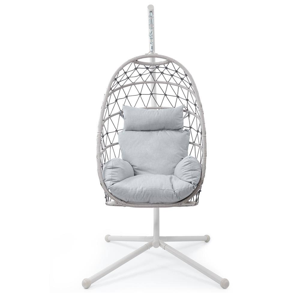 Outdoor Comfortable Hanging Rope Rattan White Metal Patio Swing Chair with 