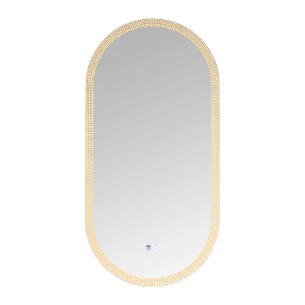 17.11 in. W x 35.7 in. H LED Oval Frameless Wall Mount Mirror Anti-fog Adju