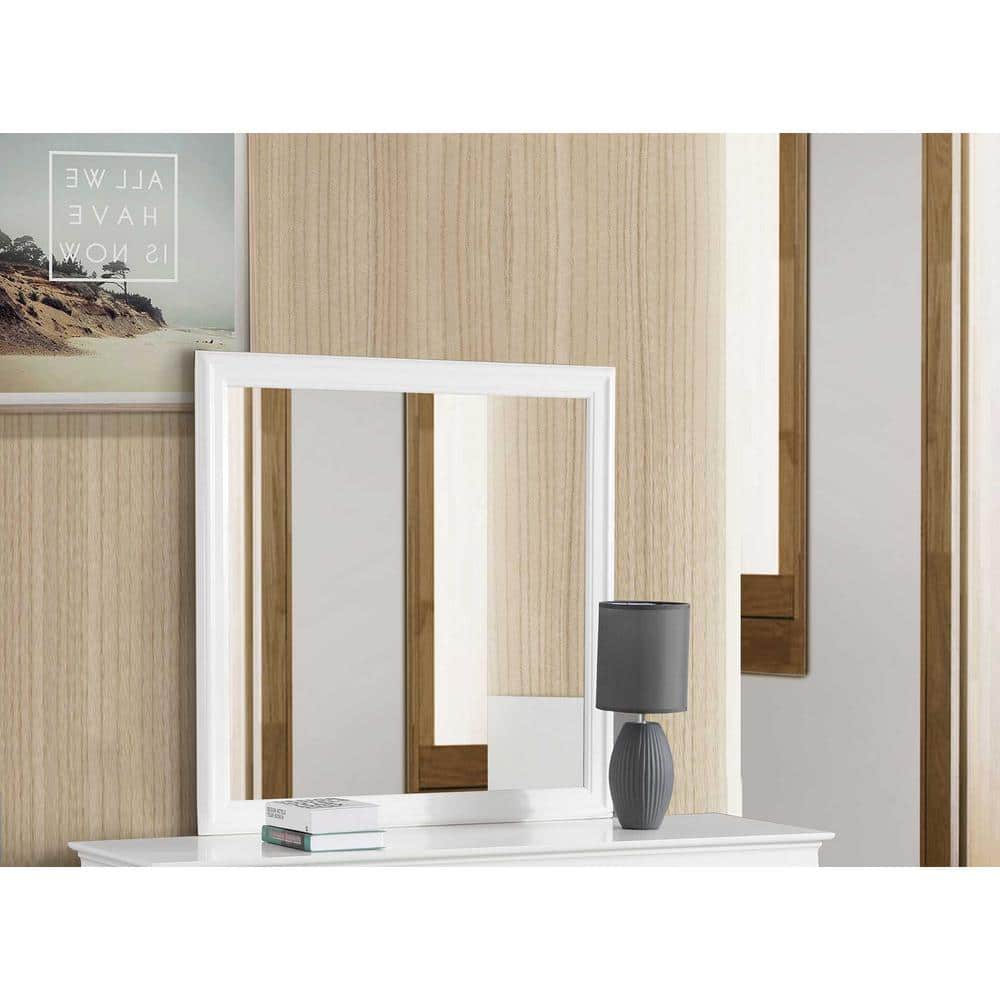 Classic White Square Wood Framed Dresser Mirror