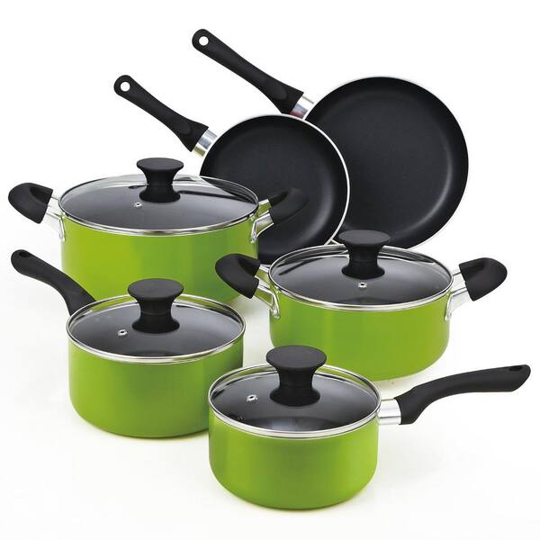 Cook N Home 10-Piece Green Cookware Set with Lids