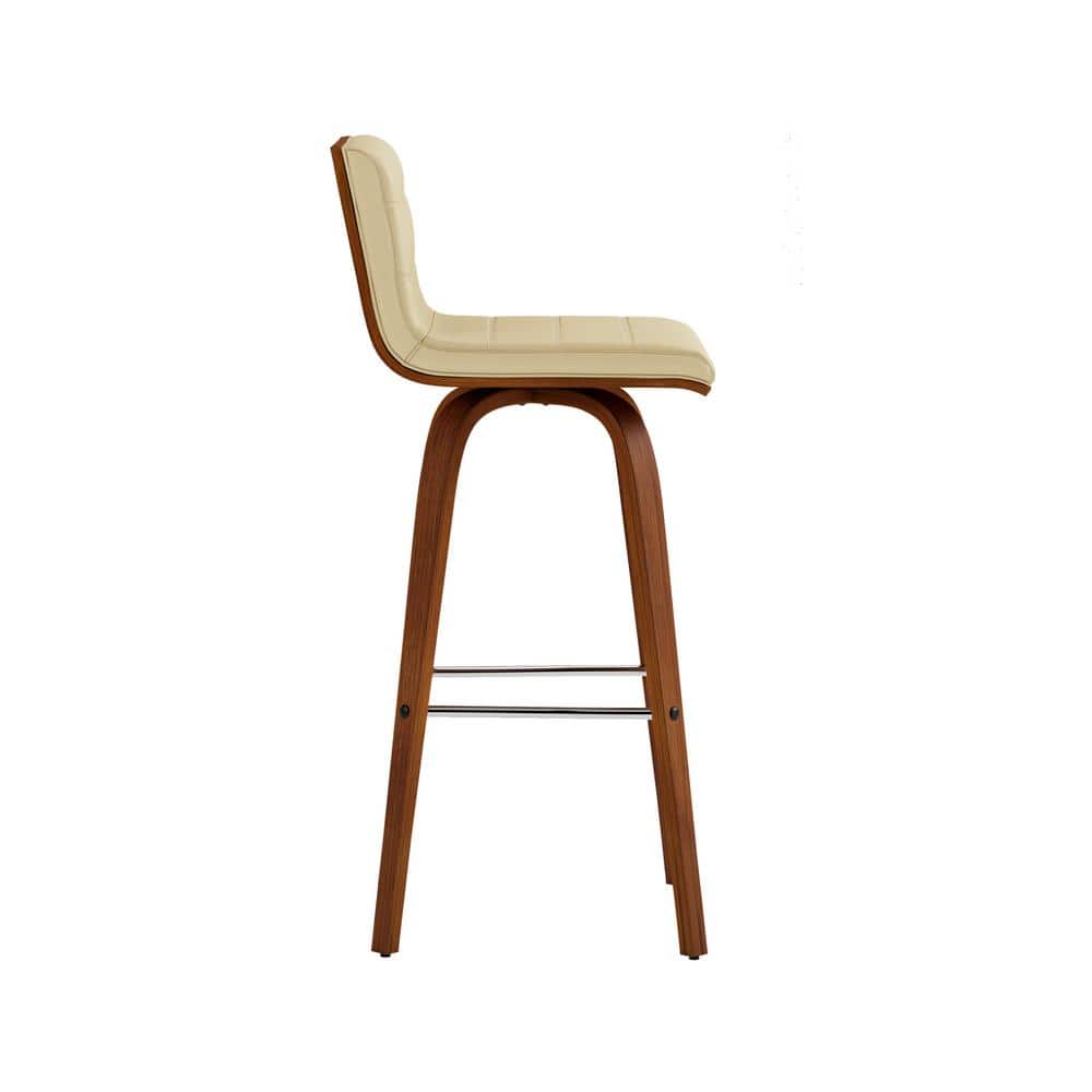 Vienna Cream Faux Leather and Walnut Swivel Bar Stool