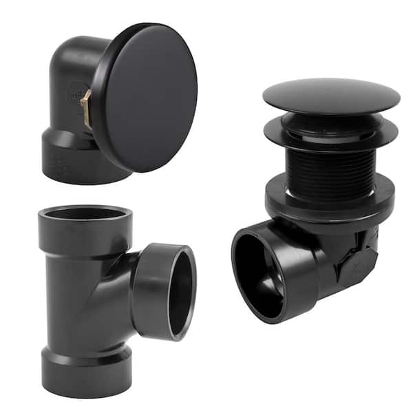 Westbrass Illusionary No-Hole Sch. 40 ABS Plumbers Pack with Tip-Toe Bath Drain, Matte Black
