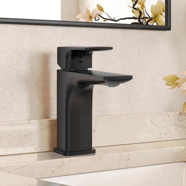 Single Handle Sink Faucet Modern Bathroom Single Hole Faucet with Pop-Up Drain in Matte Black