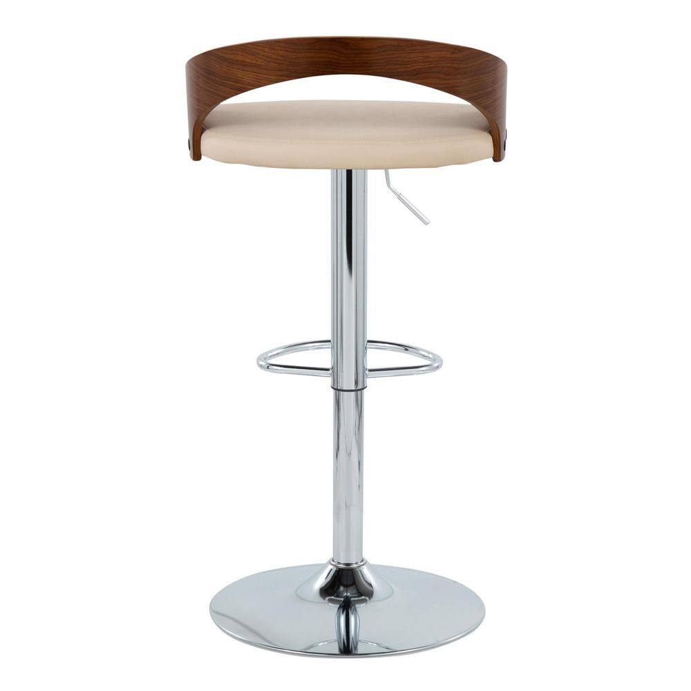 Cream Faux Leather Adjustable Swivel Barstool with Chrome and Walnut