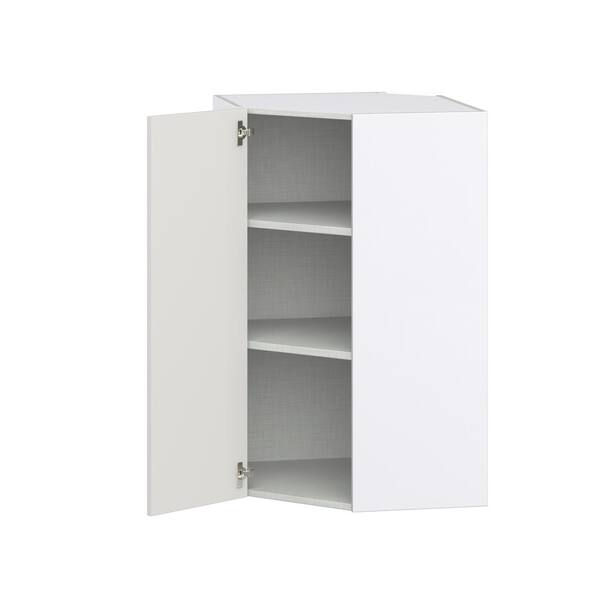 J COLLECTION 24 in. W x 40 in. H x 14 in. D Littleton Painted Light Gray Recessed Assembled GlassWall Diagonal Corner Kitchen Cabinet