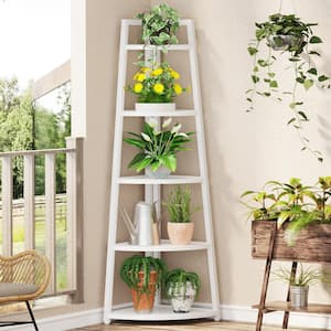 Eulas 70 in. Tall white MDF 5-Shelf Corner Ladder Shelf Bookcase with Metal Frame for Living Room, Kitchen, Home Office