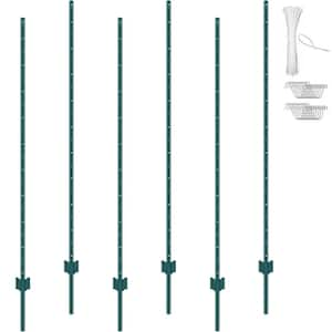 6 ft. Fence Post, T-Post Heavy-Duty Metal Fence Posts, Sturdy Steel Fence Stakes for Garden Yard, Lawn, Green (6-Pack)