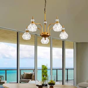 Vintage 5-Light Chandelier Modern Living Room Antique Brass Gold Fixture with Crystal Glass Shade for Foyer Island