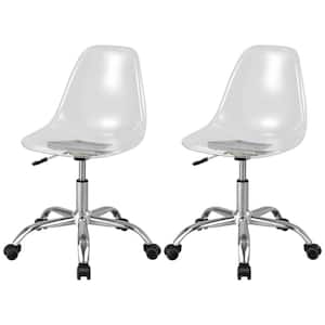 Rolling Acrylic Swivel Ergonomic Desk Chair Vanity Ghost in Clear Chair Adjustable Armless (Set of 2)