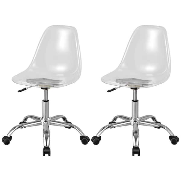 Costway Rolling Acrylic Swivel Ergonomic Desk Chair Vanity Ghost in Clear Chair Adjustable Armless (Set of 2)