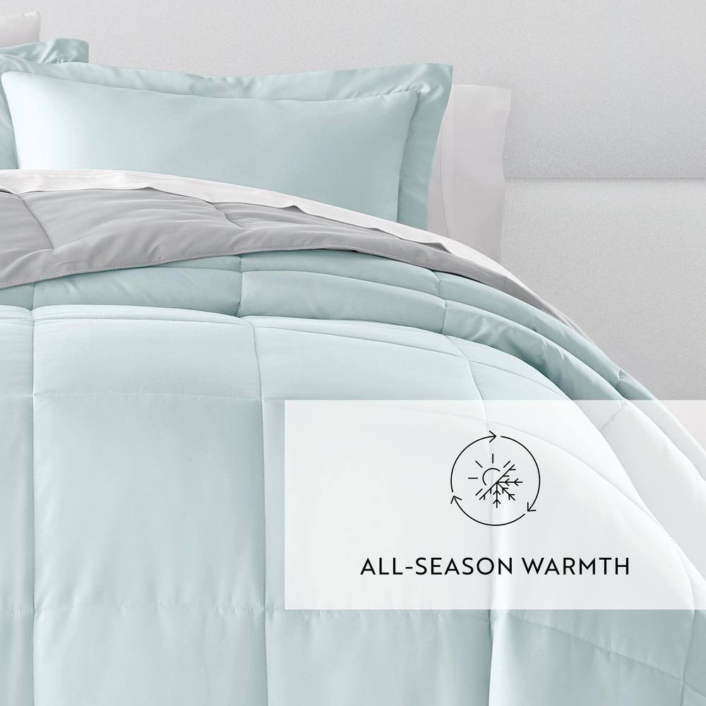 Aqua and Gray Reversible Down-Alternative Comforter Set, Full/Queen