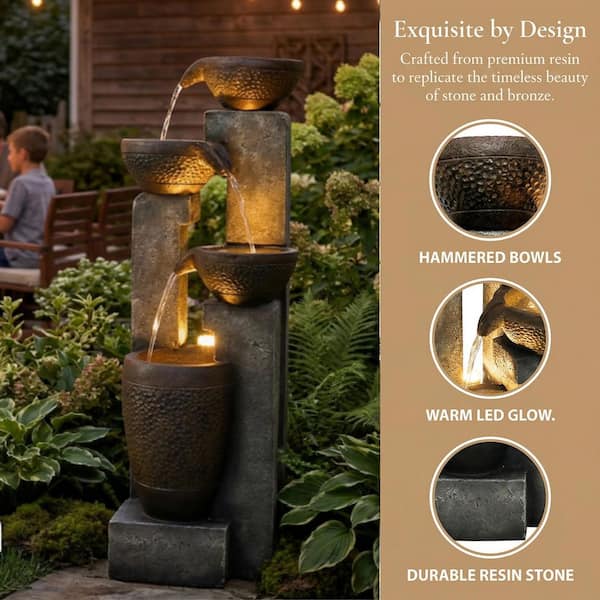 monadecor 40 in. H Resin 4-Tier Indoor/Outdoor Waterfall Tiered