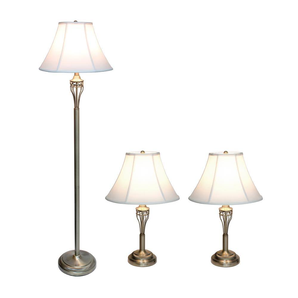 Antique Brass 3-Piece Lamp Set with White Bell Shades